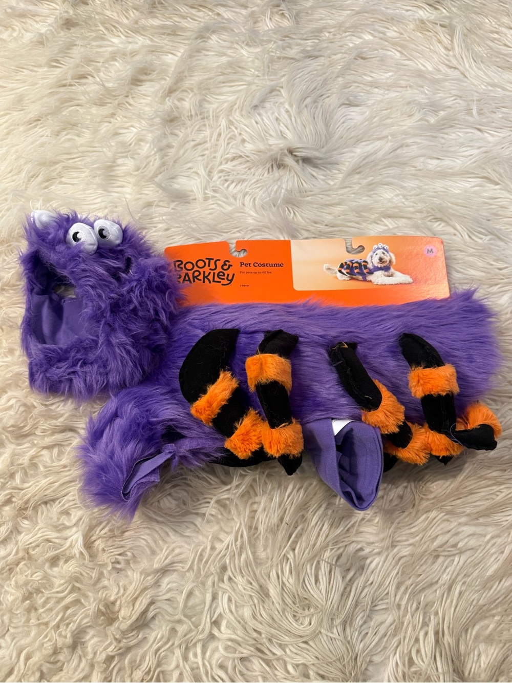 Purple Fuzzy Monster Pet Costume with Orange & Black Accents (C6)